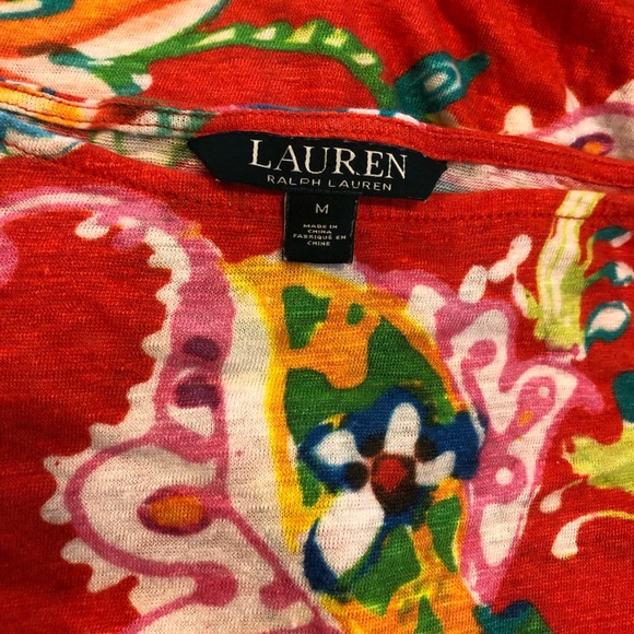 Ralph Lauren 💯 Linen Printed Floral Multi Colored Top Size M - Picture 2 of 4